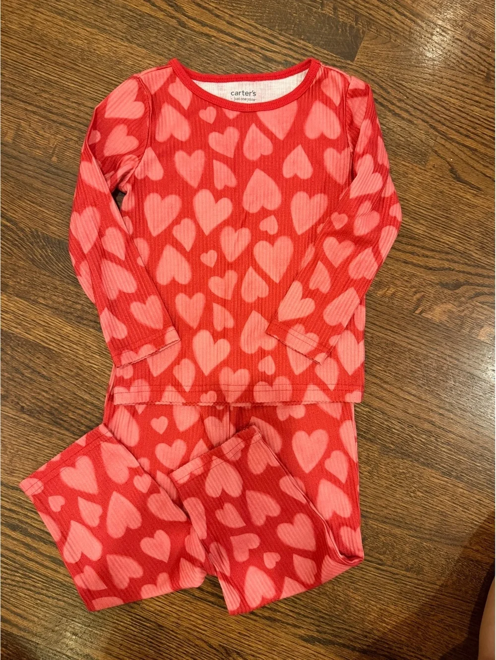 Carter’s Toddler 2T Red Pink Heart Pajama Set Valentine’s Long Sleeve PJs